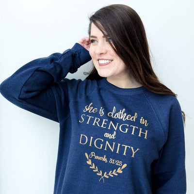 She is Clothed in Strength and Dignity Premium Fleece Pullover