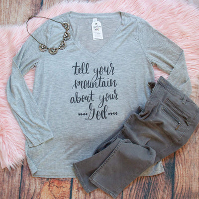 Tell Your Mountain about your God Longsleeve V-Neck