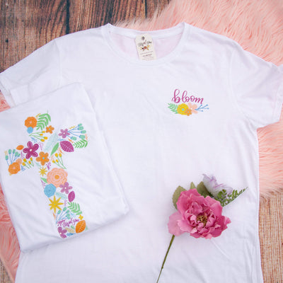Floral Cross Ladies Classic Short Sleeve Shirt
