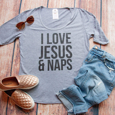 I Love Jesus and Naps Ladies Half Sleeve Scoop Neck
