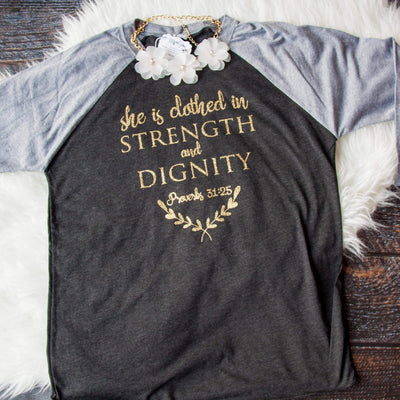 She is Clothed in Strength and Dignity Baseball Shirt