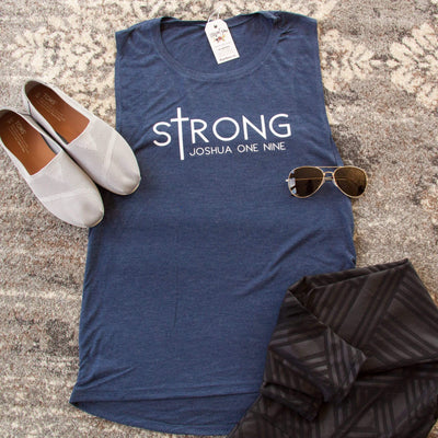 sTrong Joshua 1:9 Ladies Muscle Tank