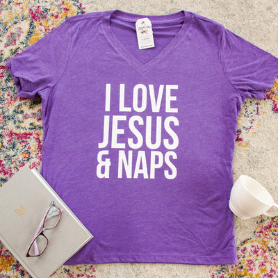 I Love Jesus and Naps Relaxed Ladies Vneck