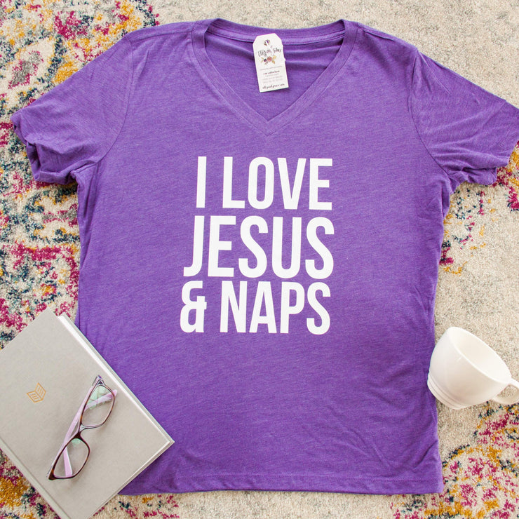 I Love Jesus and Naps Relaxed Ladies Vneck
