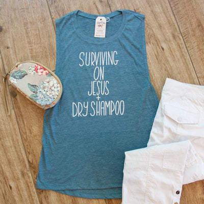 Surviving on Jesus and Dry Shampoo Ladies Muscle Tank