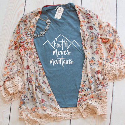 Faith Moves Mountains Relaxed Ladies Vneck
