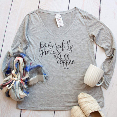 Powered by Grace and Coffee Longsleeve V-Neck
