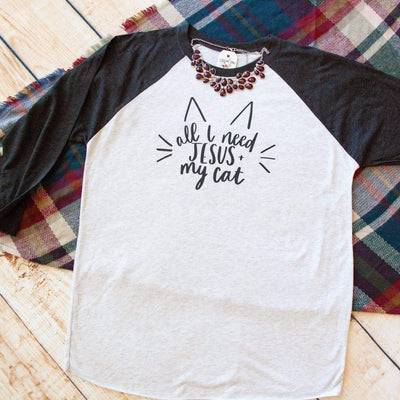 All I Need Jesus and My Cat Raglan Baseball Tee
