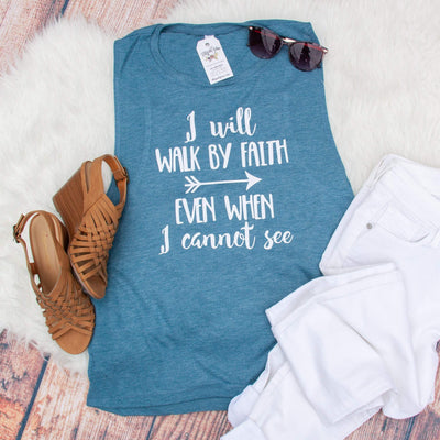 I Will Walk by Faith Ladies Muscle Tank