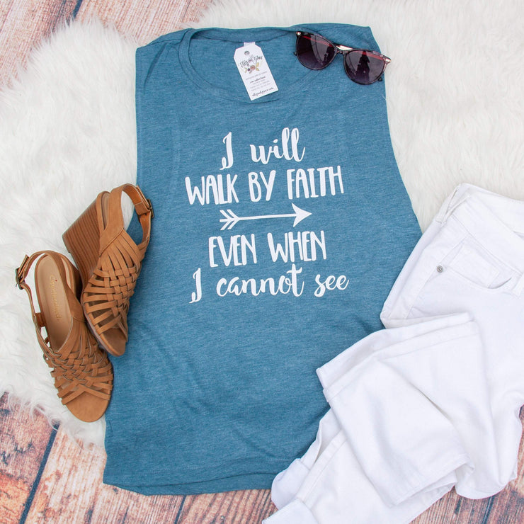 I Will Walk by Faith Ladies Muscle Tank