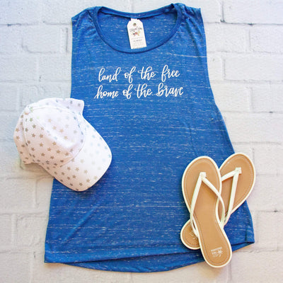 Land of the Free Home of the Brave Ladies Muscle Tank