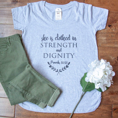 She is Clothed in Strength and Dignity Ladies Maternity Shirt