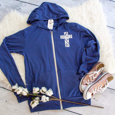 Floral Cross Lightweight Zip up Hoodie